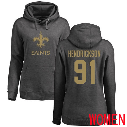New Orleans Saints Ash Women Trey Hendrickson One Color NFL Football 91 Pullover Hoodie Sweatshirts